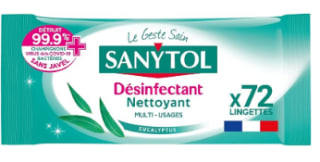 Paquet de 72 lingettes Multi-Usages Désinfectantes Sanytol Eucalyptus à 1,49€