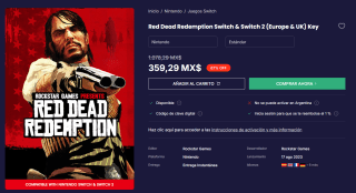 Red Dead Redemption para Switch I y II por $359 | LOADED