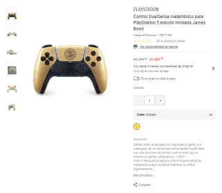 Control DualSense James Bond Dorado por $1,403 | Liverpool
