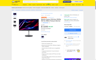 Monitor Gamer Acer Xf243y 23.8" 180Hz por $1,699 | Mercado Libre