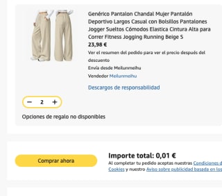 Error precio 2 pantalones deportivos desde solo 0.01€ en Amazon y dos chaquetas