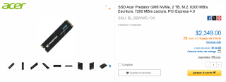 SSD Acer Predator GM6 NVMe 2TB M.2 por $2,349 | CyberPuerta