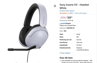 Sony INZONE H3 Bekabelde gaming headset voor €39 bij Amazon
