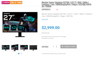 Monitor Gigabyte GS27QA LCD 27" 180Hz por $2,999 | Descuento DDTech