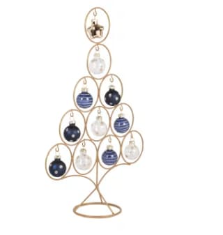 Sapin de Noël en métal doré et boules de Noël en verre bleu et blanc à 14,99€