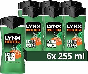 Lynx Jungle Fresh 3-in-1 Body Wash Hair, Face and Body Cleanser Shower Gel 6x 225 ml