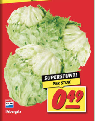 Krop ijsbergsla voor €0,49 bij de Nettorama