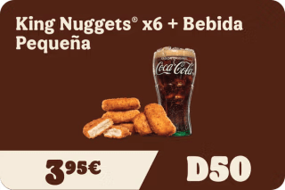 King Nuggets 6 unidades con bebida pequeña por 3.95€