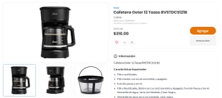 Cafetera Oster 12 Tazas BVSTDCS121B por $310 | Chedraui