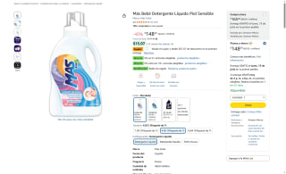 Detergente Más Bebé Piel Sensible 4.65L por $127 | Oferta Amazon