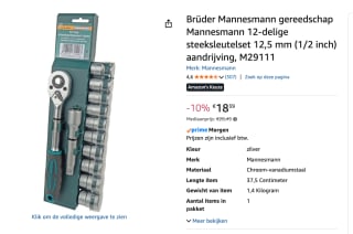 Brüder Mannesmann Dopsleutelset 12 dlg 1/2 voor €18,39 bij Amazon