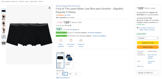 Fruit of The Loom Bóxer Low Rise para Hombre (pack 3) por $189 en Amazon