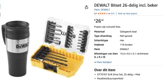DeWalt 25-delig bitset in tough case cassette Met thermische beker voor €26,43