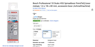 Bosch Blauw 10x Metaalboor HSS PoinTeQ 1,5mm voor €3,04 bij Amazon