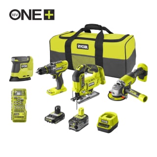 Pack 4 herramientas, taladro percutor + amoladora + sierra de calar + lijadora