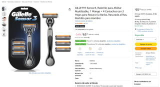 GILLETTE Sensor3 (1 mango + 4 cartuchos) por $66 en Amazon