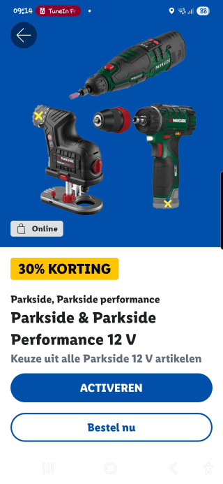 30% korting op alle Parkside 12V gereedschap met de Lidl Plus app