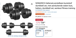 SONGMICS Halterset 2 x 15 kg voor €34,49 bij Amazon