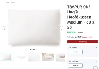 TEMPUR ONE Hug® Hoofdkussen Medium - 60 x 50 voor 34,50 euro