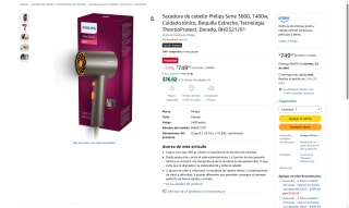 Secadora de cabello Philips 1400W dorada por $749 | Oferta Amazon