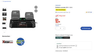 Parkside Dubbele acculader 20 V - 4,5 A voor 19,99 euro