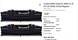 G.Skill Ripjaws V F4-4000C18D-32GVK voor €226 bij Amazon