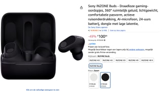 Sony INZONE Buds – Draadloze Game oordopjes voor €100,66 bij Amazon