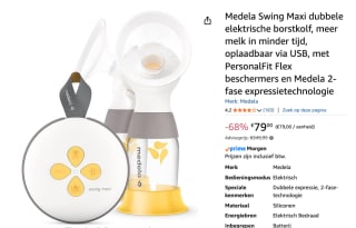 Medela Swing Maxi dubbele, elektrische borstkolf met oplaadbare accu voor €79