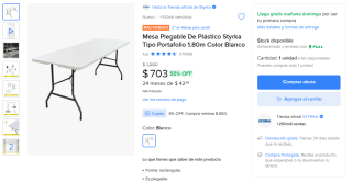 Mesa Plegable Styrka 1.80m por $703 | Mercado Libre