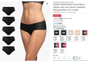 5-Pack DANISH ENDURANCE Broekje 'Invisible Hipster' ivoor €22,75 bij Amazon