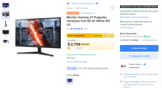 Monitor LG 27" IPS 180Hz Gaming por $2,270 | Mercado Libre (OXXO)