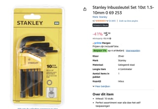 STANLEY Stiftsleutelset 10-Delig voor €5,38 bij Amazon