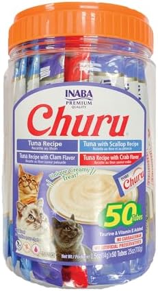 Churu Inaba premios cremosos para gato (50 tubos de 14g) por $548 en Amazon