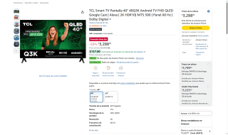 Pantalla TCL 40" QLED FHD por $2,630 | Amazon (Santander MSI)