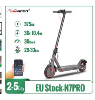 Sunnigoo Urban E-Scooter N7PRO 350W voor € 112,12 bij AliExpress