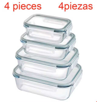 Juego 4 recipientes rectangulares borosilicato, para horno microondas por 13.46€