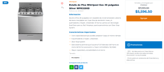 Estufa de Piso Whirlpool Gas 30" WFR3200D por $5,597 | Chedraui