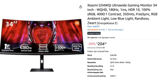 Xiaomi G34WQi Ultrawide Gaming Monitor 34 inch voor €204,99 bij Amazon