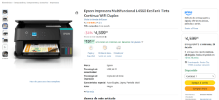 Impresora Epson L4360 EcoTank por $4599 | Oferta Amazon
