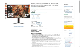 Monitor AOC Mini-Led 27" QHD por $4,437 | Amazon (Banamex)