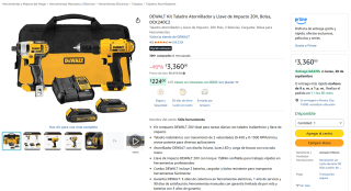 DEWALT Kit DCK240C2 (Taladro + Llave de Impacto) por $3,360 en Amazon