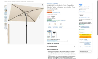 SONGMICS Sombrilla Patio 190x120 cm por $500 | Oferta Amazon