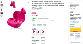 Audífonos Skullcandy Smokin’ Buds Rosa por $409 | Amazon