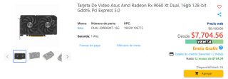 Tarjeta ASUS AMD RX 9060 XT Dual 16GB 128-bit por $7,705 | Zegucom
