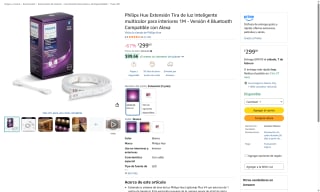 Philips Hue Lightstrip Plus 1m por $299 | Amazon