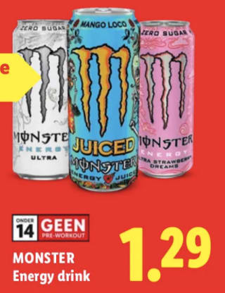Monster energiedrank voor €1,29 bij de Lidl
