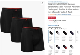 Danish Endurance Bamboo Trunks (Men) 3-pack voor €26,95 bij Amazon