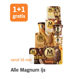 1+1 gratis op Alle Magnum ijs bij de AH