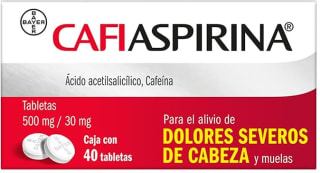 Cafiaspirina Aspirina 500 mg + Cafeína 30 mg, 40 tabletas por $41 en Amazon