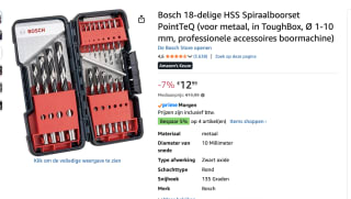 Bosch 18-delige PointTeq HSS Metaalborenset voor €12,99 bij Amazon